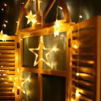 Vianočná reťaz Curtain, 138 LED teplá biela, s hviezdami, 230V, 8 funkcií, 2,2x0,6/0,9 m